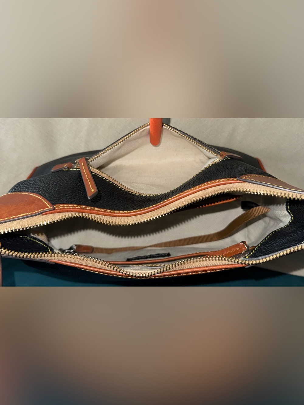 Dooney & Bourke Black with Brown Trim Pebbled Leather Shoulder Bag & Wallet - Picture 7 of 16